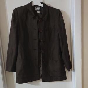 DKNY Ladies Brown Blazer 51% Linen 48% Rayon‎ Sz 6